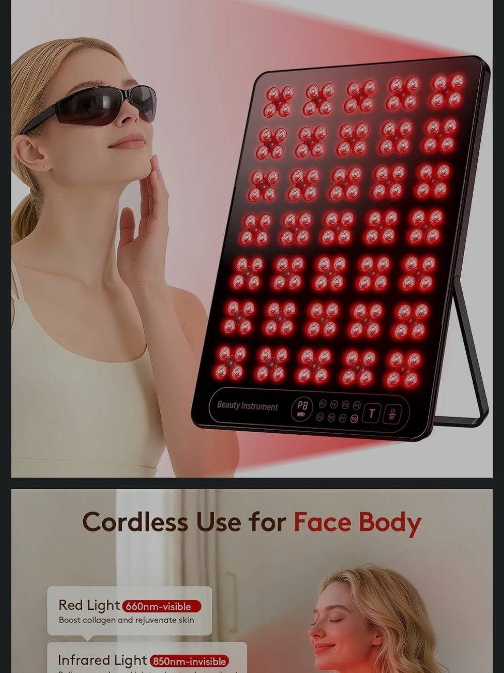 Red Light Therapy Panel for Face & Body - Black